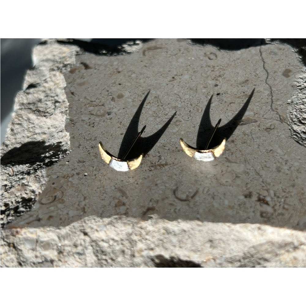Two Toned Gold and Sterling Silver Half Moon Crescent Earrings